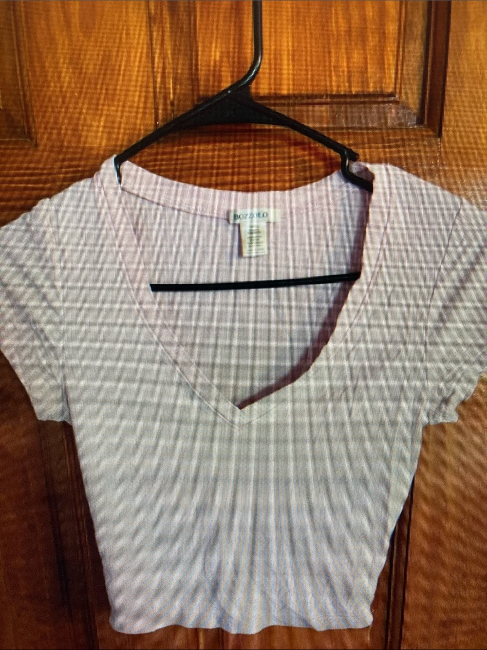 Light Pink Ribbed V-Neck Short Sleeve Tee